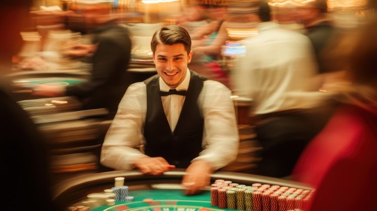 Live dealer studio with multiple cameras and professional croupiers streaming on dewanaga toto mobile app